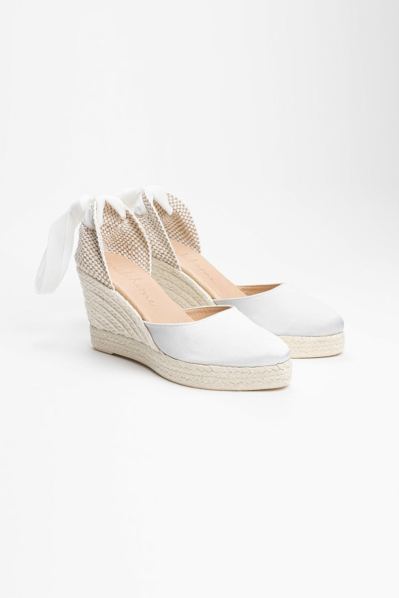 Espadrille Wedges Olivia White Satin